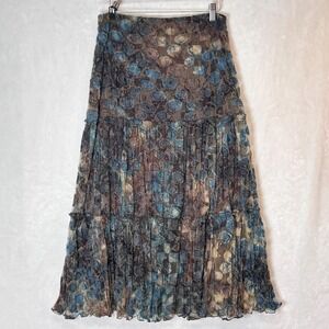 Vtg Whimsigoth Tiered Midi Skirt L USA Burnout Artsy Boho Dark Fairy Academia